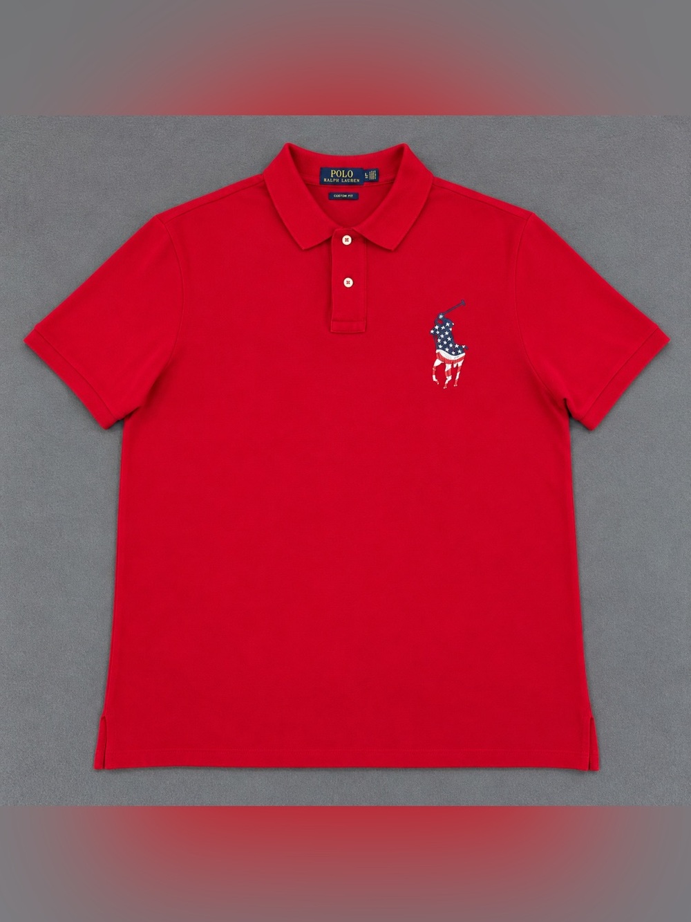 Polo Ralph Lauren Red American Flag Pony Polo Shirt XL Custom Slim Fit Cotton